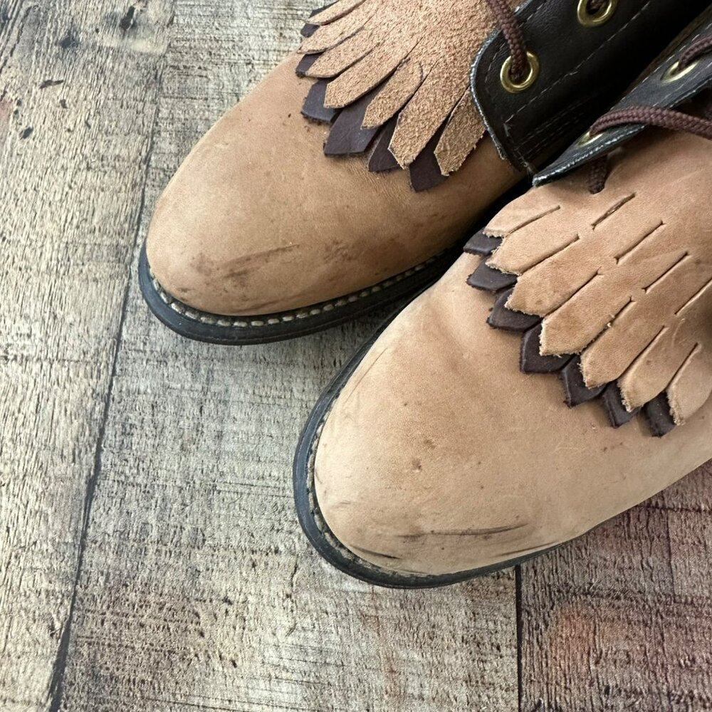 Vintage Texas Leather Work Boots Size 7.5 M Brown Black Fringe Style 4464 - Picture 6 of 12